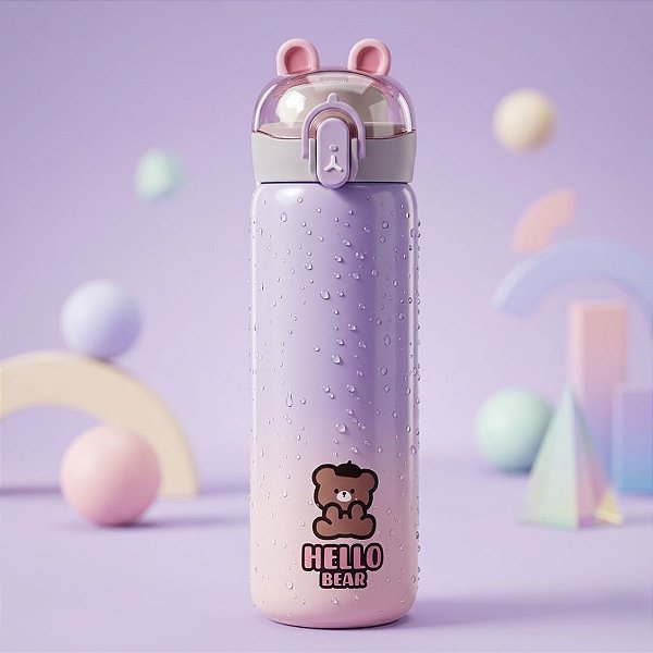 Garrafa Térmica Hello Bear - Lilás - 400ml - 1 unidade - Rizzo
