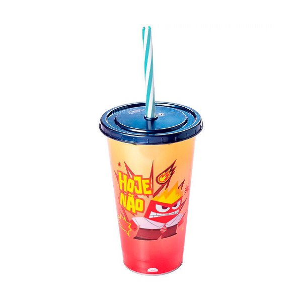 Copo de Plástico com Tampa e Canudo - Divertidamente 2 - Hoje Não - 500ml  - 1 unidade - Plasútil - Rizzo