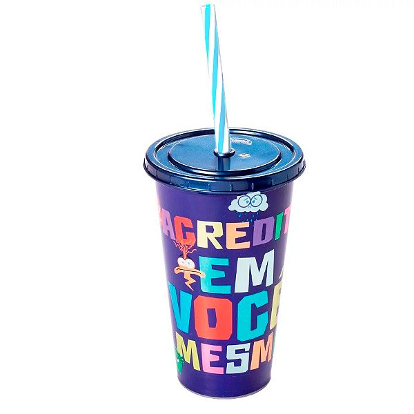 Copo de Plástico com Tampa e Canudo - Divertidamente 2 - Acredite em Você Mesmo - 500ml  - 1 unidade - Plasútil - Rizzo