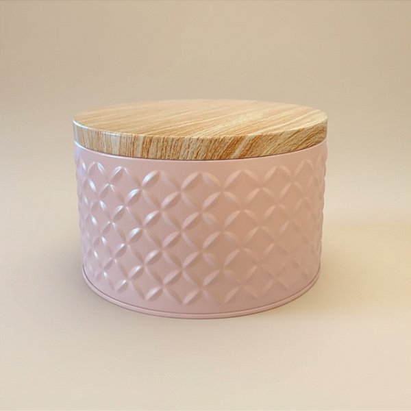 Lata de Metal Redonda Texturizada - Rosa- 13,5x8cm - 1 unidade - Rizzo