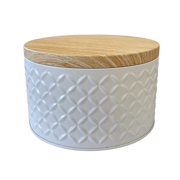 Lata de Metal Redonda Texturizada - Branca - 13,5x8cm - 1 unidade - Rizzo