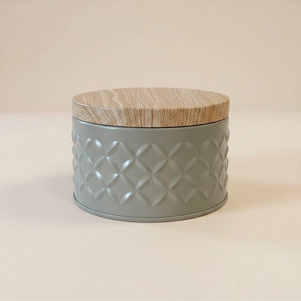 Lata de Metal Redonda Texturizada - Cinza - 10x6cm - 1 unidade - Rizzo