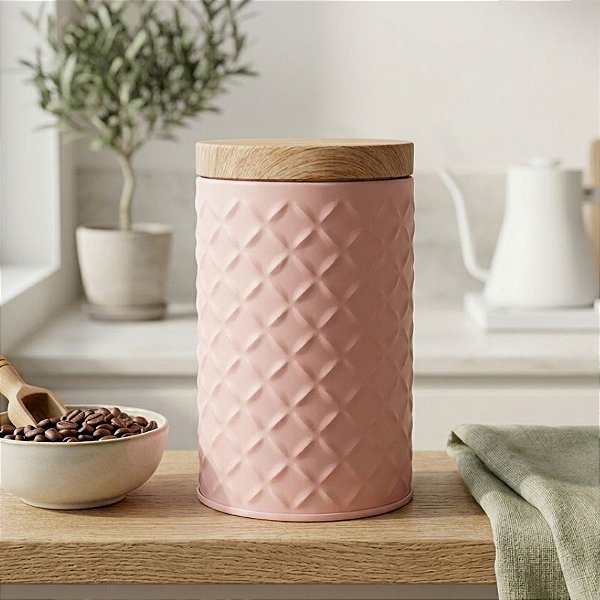 Lata de Metal Redonda Texturizada - Rosa - 11,5x7cm - 1 unidade - Rizzo