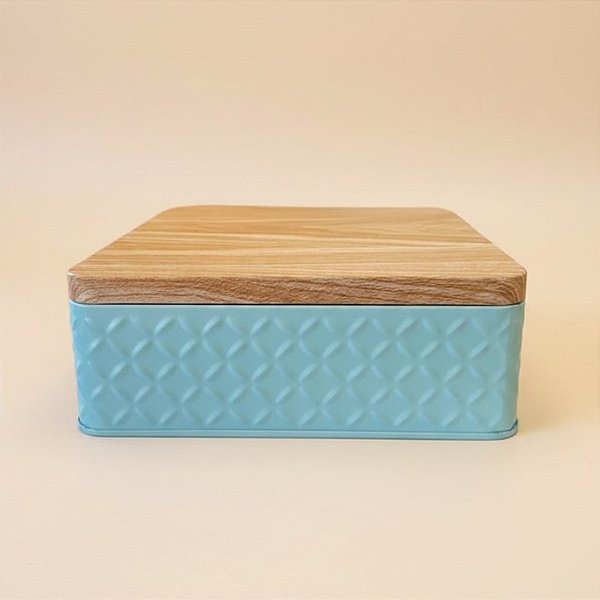 Lata de Metal Quadrada Texturizada - Azul - 17x6cm - 1 unidade - Rizzo