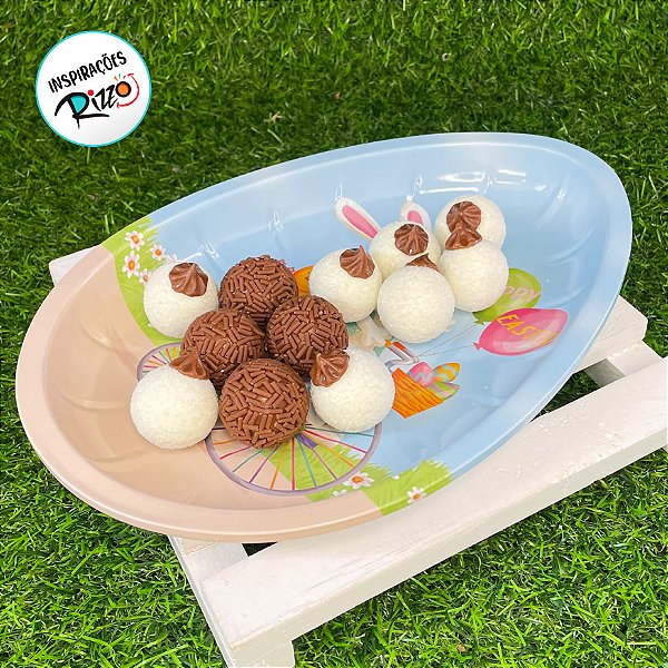 Bandeja de Metal Decorativa de Páscoa - Coelho na Bicicleta - 26x18x3cm - 1 unidade - Rizzo