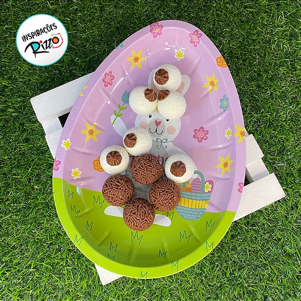 Bandeja de Metal Decorativa de Páscoa - Coelha Happy Easter - 26x18x3cm - 1 unidade - Rizzo