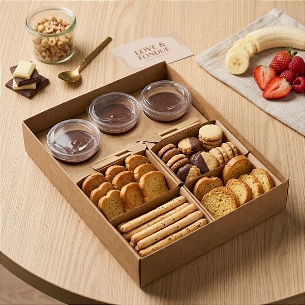 Caixa Kit Fondue com Potinhos e Palitos de Petisco - Kraft - 1 unidade - Rizzo