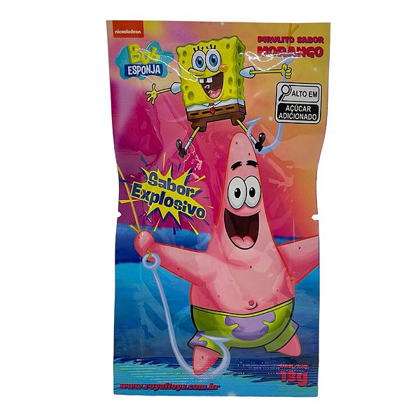 Pirulito Bob Esponja Sabor Morango Explosivo - 13g - 1 unidade - Rizzo