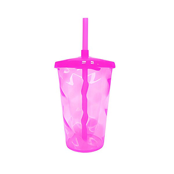 Copo de Plástico com Tampa e Canudo 400ml - Pink - 1 unidade - Rizzo