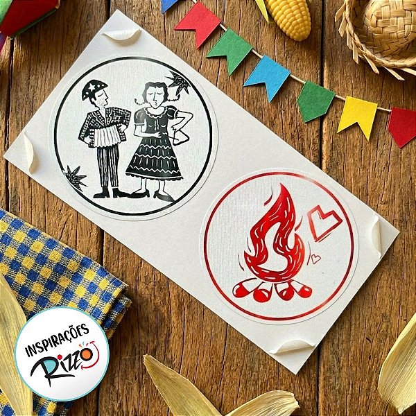 Adesivo "Casal + Fogueira" - Ref.2214 - Hot Stamping - 50 unidades - Stickr - Rizzo