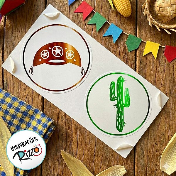 Adesivo "Chapéu + Cacto" - Ref.2215 - Hot Stamping - 50 unidades - Stickr - Rizzo