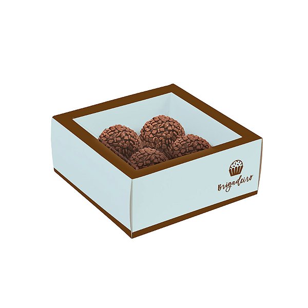 Caixa para 4 Brigadeiros - Verde Água - 10,6x10,6x4,5cm - 10 unidades - Cromus - Rizzo