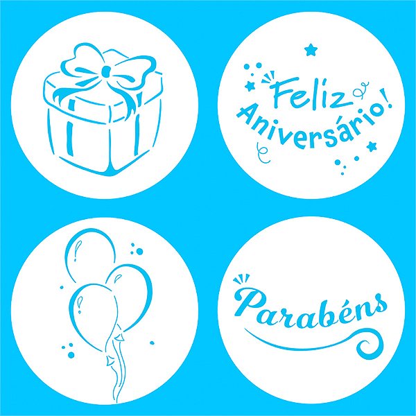 Kit Mini Stencils Parabéns - 7cm - 4 unidades - BlueStar - Rizzo