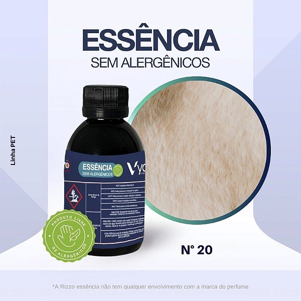 Essência Pelos Claros Concentrada para Perfumaria e Animais N°20 - 100g - Allergen Free - 1 unidade - Rizzo