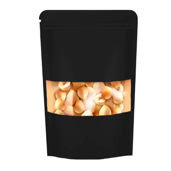Saco de Papel Preto com Visor Stand Up Pouch Zip 18x26x4cm - Hermético e Impermeável Dentro e Fora - 50 un - Rizzo