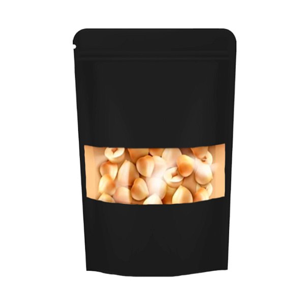 Saco de Papel Preto com Visor Stand Up Pouch Zip 15x22x4cm - Hermético e Impermeável Dentro e Fora - 50 un - Rizzo