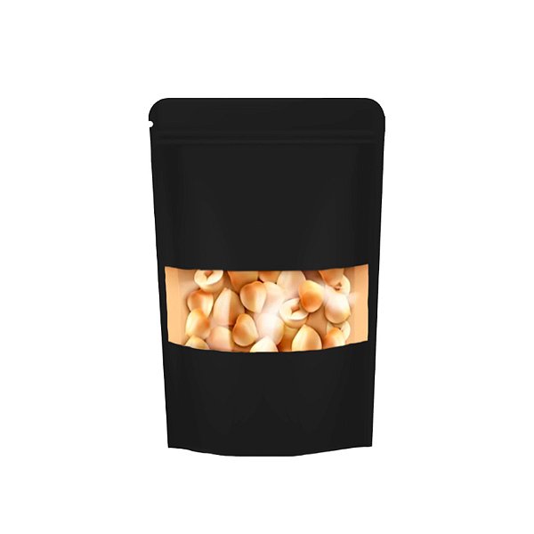 Saco de Papel Preto com Visor Stand Up Pouch Zip 10x15x3,5cm - Hermético e Impermeável Dentro e Fora - 50 un - Rizzo