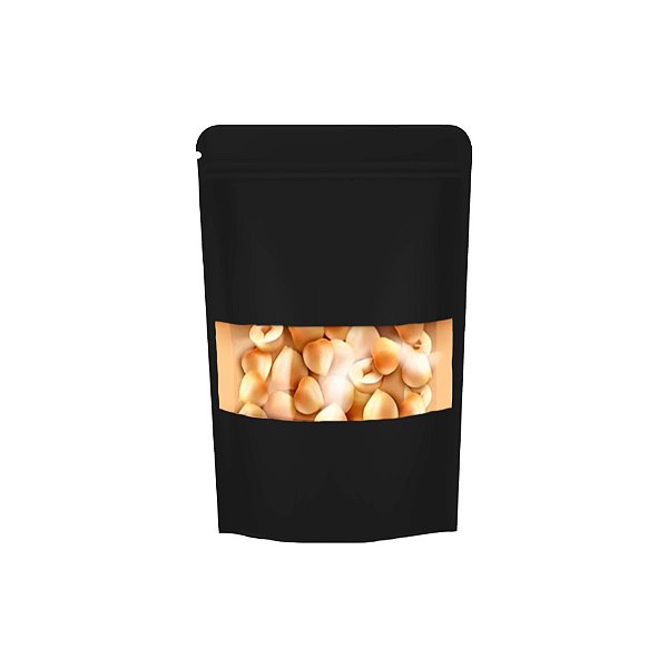 Saco de Papel Preto com Visor Stand Up Pouch Zip 9x14x3cm - Hermético e Impermeável Dentro e Fora - 50 un - Rizzo