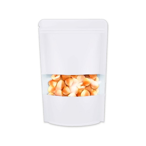 Saco de Papel Branco com Visor Stand Up Pouch Zip 12x20x4cm - Hermético e Impermeável Dentro e Fora - 50 un - Rizzo