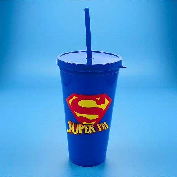 Copo com Tampa e Canudo - Super Pai - 600ml - 1 unidade - Rizzo