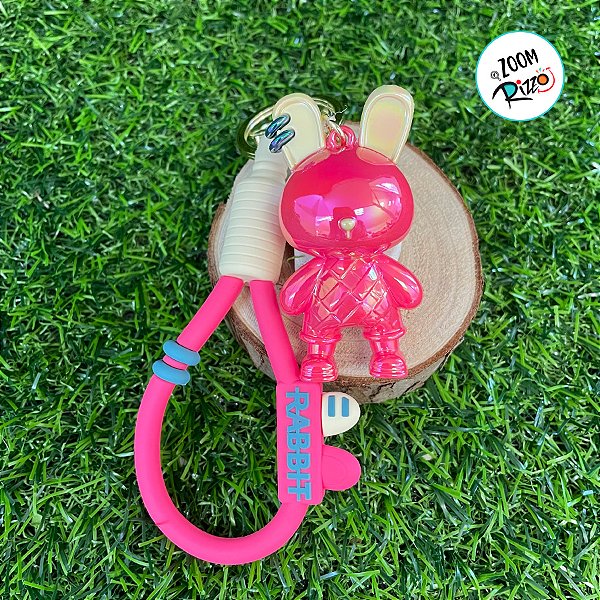Chaveiro Coelho Metalizado - Rosa e Creme - 6cm - 1 unidade - Rizzo