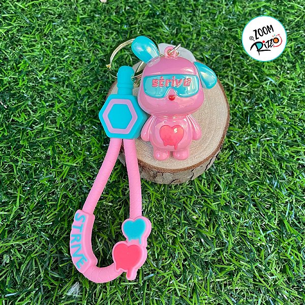 Chaveiro Coelho Metalizado - Rosa e Verde  - 6cm - 1 unidade - Rizzo