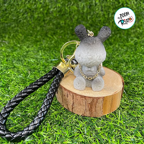 Chaveiro Coelho com Sino - Preto e Cinza - 5cm - 1 unidade - Rizzo