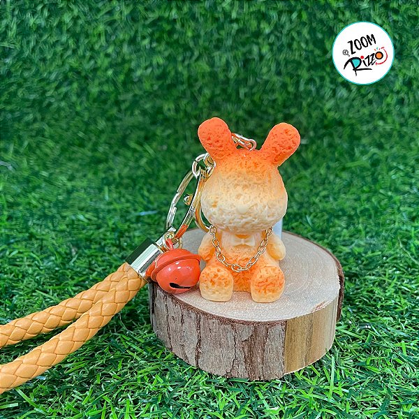 Chaveiro Coelho com Sino - Laranja - 5cm - 1 unidade - Rizzo