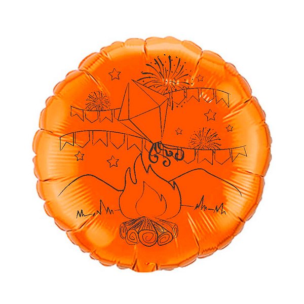 Balão de Festa Metalizado Redondo 20" 50cm - Fogueira de São João - Laranja - 1 unidade - Rizzo