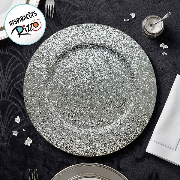 Sousplat Glitter Prateado - 33cm - 1 unidade - Cromus - Rizzo