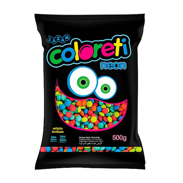 Pastilhas Confeitadas Sabor Chocolate Coloreti Neon - 500g - 1 unidade - Rizzo
