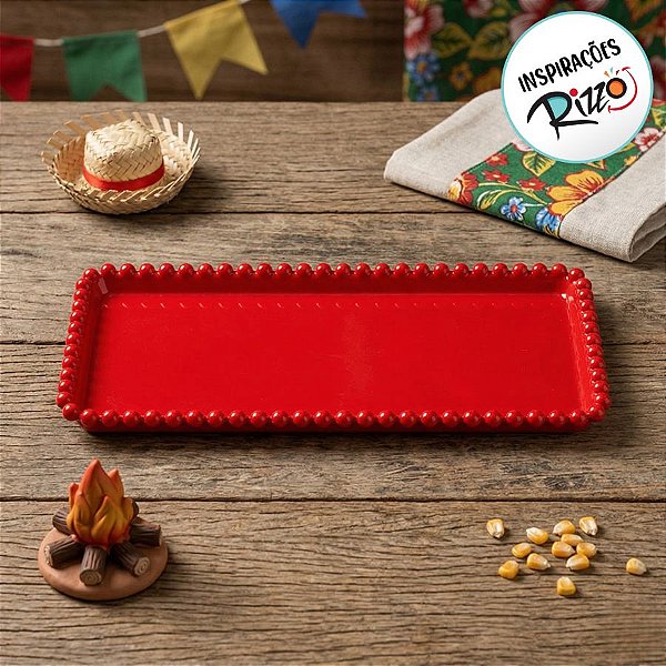 Bandeja Esfera Acrílica Durável Retangular - Vermelho - 25x13cm - 1 unidade - Rizzo - Rizzo