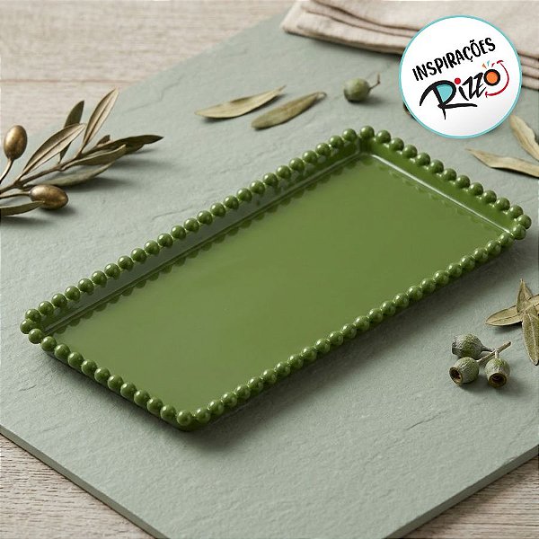 Bandeja Esfera Acrílica Durável Retangular - Verde Militar - 25x13cm - 1 unidade - Rizzo - Rizzo