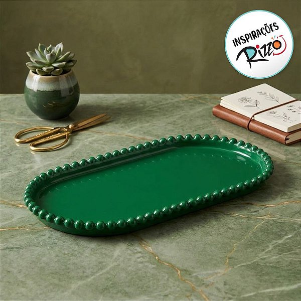 Bandeja Esfera Acrílica Durável Oval - Verde - 25x13cm - 1 unidade - Rizzo - Rizzo