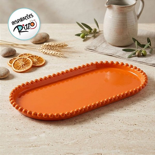Bandeja Esfera Acrílica Durável Oval - Laranja - 25x13cm - 1 unidade - Rizzo - Rizzo