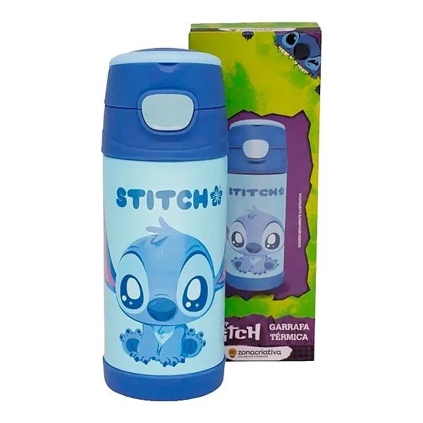 Garrafa Térmica com Canudo Stitch - 350ml - 1 unidade - Zona Criativa - Rizzo
