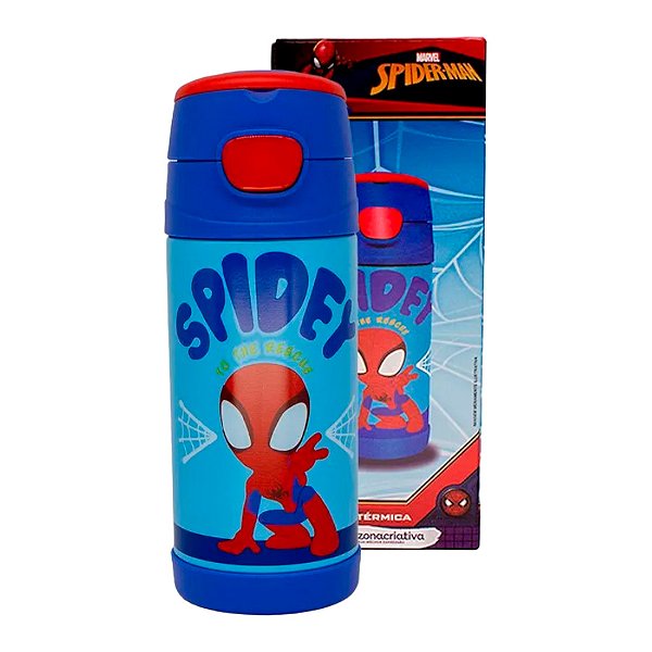 Garrafa Térmica com Canudo Spider-man - 350ml - 1 unidade - Zona Criativa - Rizzo