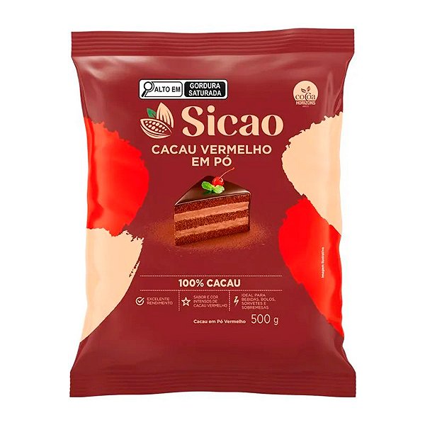 Cacau em Pó 100% - Vermelho (Cor Marrom) Sabor Frutado - 500g  - 1 unidade - Sicao - Rizzo