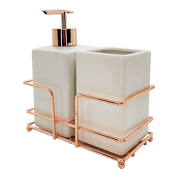 Kit para Banheiro de Cerâmica 3 Peças - Branco - 300ml - 1 unidade - Rizzo - Rizzo