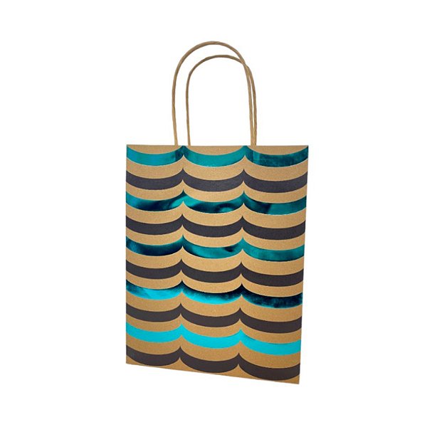 Sacola de Papel Kraft para Presente Ondulada Metalizada - Azul - 23x18x10cm - 1 unidade - Rizzo