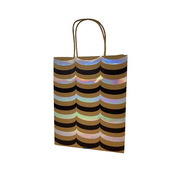 Sacola de Papel Kraft para Presente Ondulada Metalizada - Prata - 23x18x10cm - 1 unidade - Rizzo