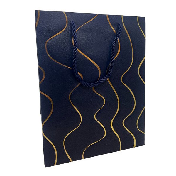 Sacola de Papel para Presente Ondas Almofadadas - Azul - 32x26x12cm - 1 unidade - Rizzo