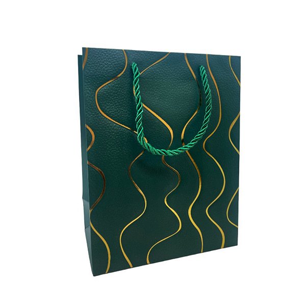 Sacola de Papel para Presente Ondas Almofadadas - Verde - 23x18x10cm - 1 unidade - Rizzo
