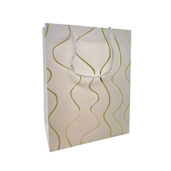 Sacola de Papel para Presente Ondas Almofadadas - Branca - 23x18x10cm - 1 unidade - Rizzo