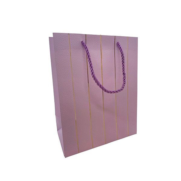 Sacola de Papel para Presente Listras Almofadadas - Lilás - 23x18x10cm - 1 unidade - Rizzo