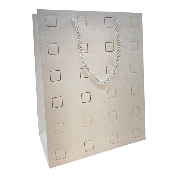 Sacola de Papel para Presente Quadrados Almofadados - Branca - 32x26x12cm - 1 unidade - Rizzo