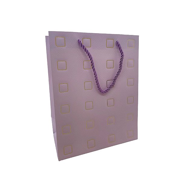 Sacola de Papel para Presente Quadrados Almofadados - Lilás - 23x18x10cm - 1 unidade - Rizzo