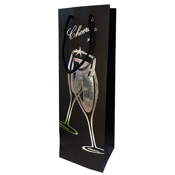Sacola de Papel para Bebida Cheers Metalizada - Prata - 36x12x9cm - 1 unidade - Rizzo