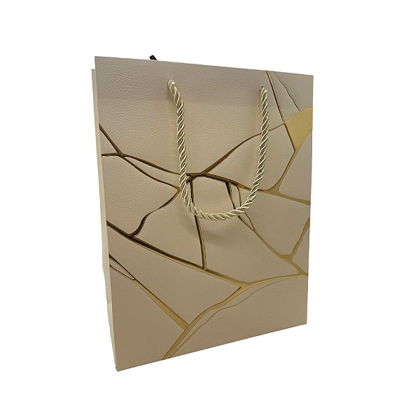 Sacola de Papel para Presente Marmorizada - Creme - 23x18x10cm - 1 unidade - Rizzo