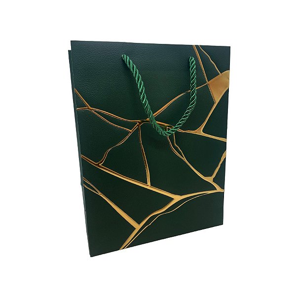 Sacola de Papel para Presente Marmorizada - Verde - 23x18x10cm - 1 unidade - Rizzo
